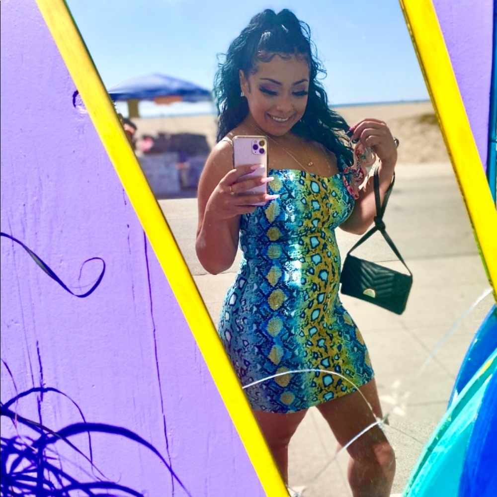 Fashion Nova 2020, snake print, medium minidress